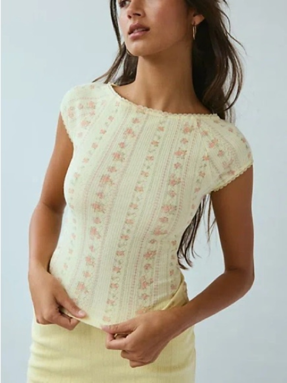 Urban Outfitters Out From Under Perfect Pointelle Knit Boatneck Tee - XL, Yellow